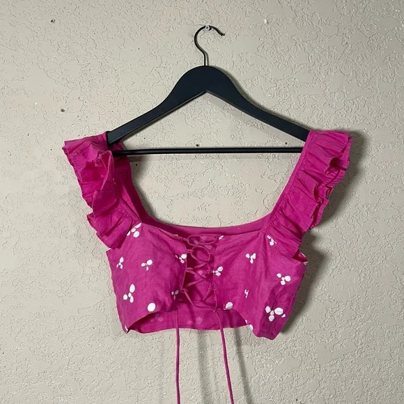 Mochi | SET! Embroidered hot pink floral two piece set - Picture 8 of 8